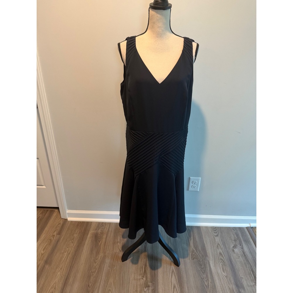 Ann Taylor Navy Blue Pleated V-Neck Fit & Flare Midi Dress NWT Women's Size 14